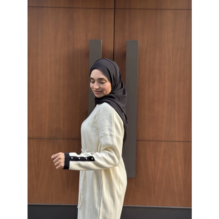 Şeritli Triko Kışlık Tesettür Elbise