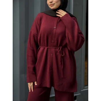 Düğmeli Kışlık Tesettür Triko Takım