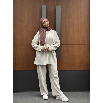 Düğmeli Kışlık Tesettür Triko Takım