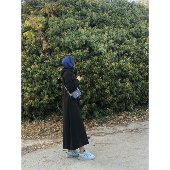 Kapüşonlu Kışlık 3 İplik Tesettür Elbise