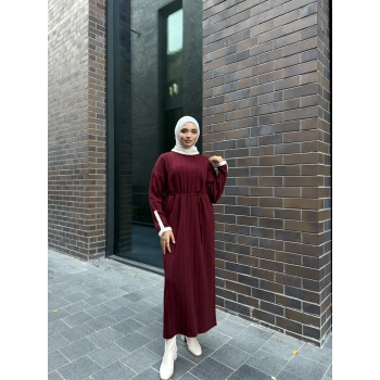 Şeritli Triko Kışlık Tesettür Elbise