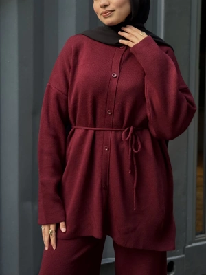 Düğmeli Kışlık Tesettür Triko Takım