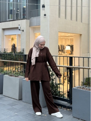 Düğmeli Kışlık Tesettür Triko Takım