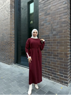 Şeritli Triko Kışlık Tesettür Elbise