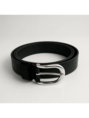 Siyah Gümüş Metal Tokalı Kemer