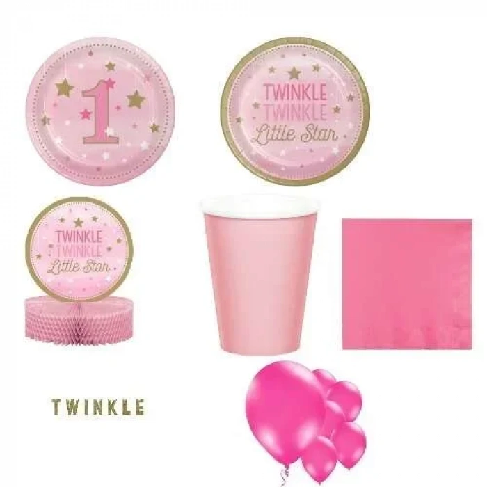 1 Yaş One Little Star Pembe Parti Seti 8 Kişilik