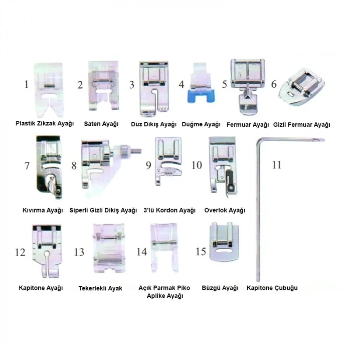 15 Parça Ev Tipi Dikiş Makine Ayak Seti (5 mm) - Tayvan