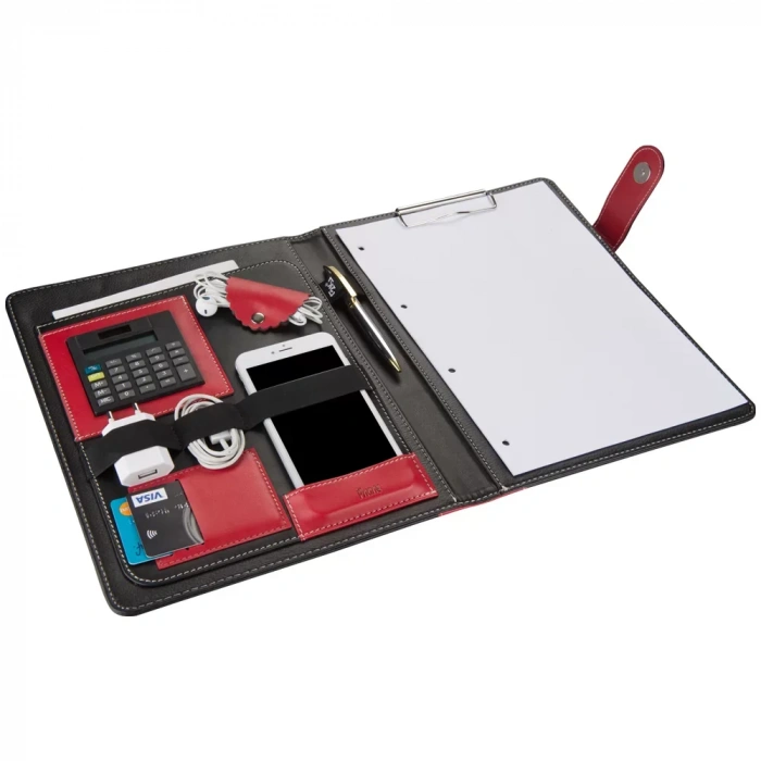 2K 7000 Siyah Sekreterlik A4 Suni Deri Telefon Kılıflı El Portföyü Sekreter Notluğu Hesap Makineli