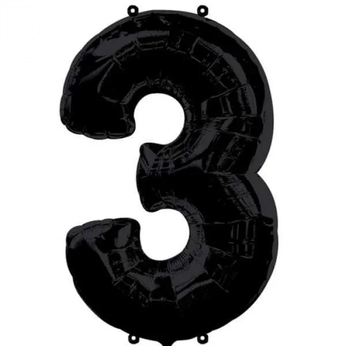 3 Rakamı Siyah Renk Folyo Balon 100 Cm