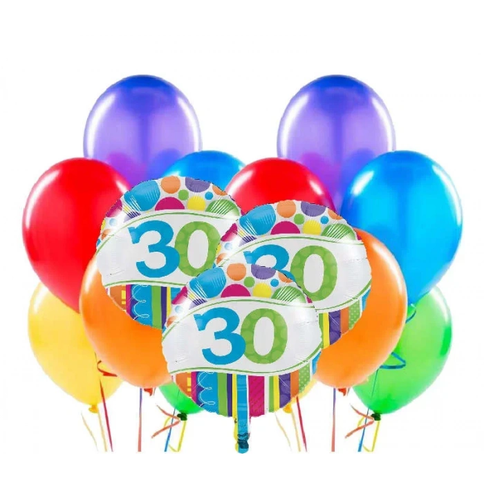 30 Yaş Rengarenk Balon Demeti 23 Adet