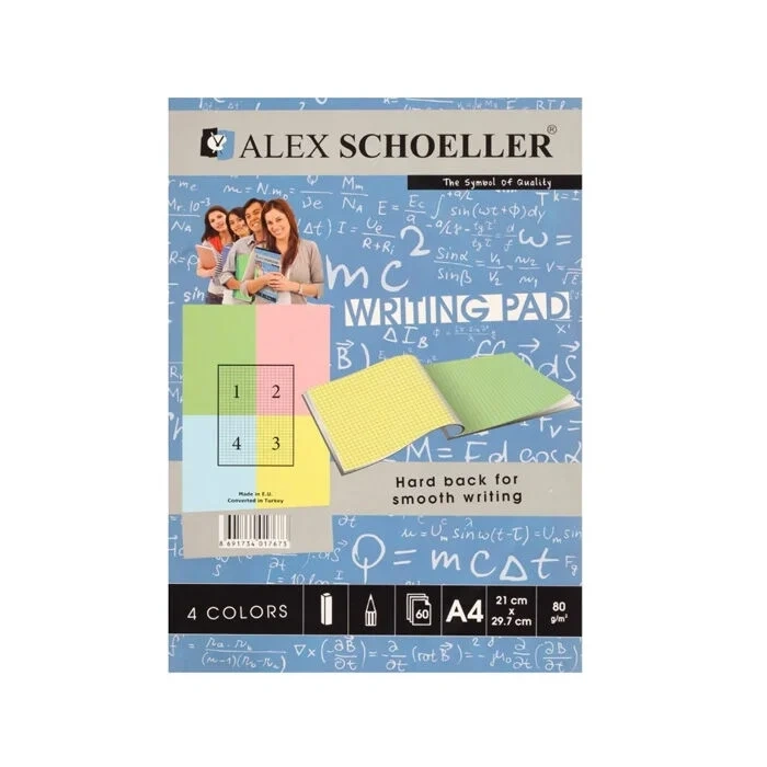 Alex Schoeller A4 Renkli Bloknot 80 gr. Kareli 60lı