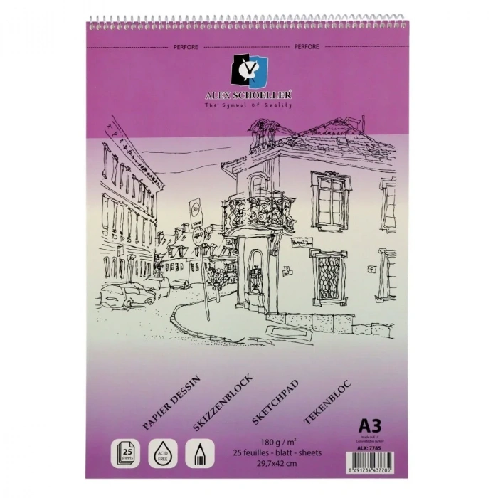 Alex Schoeller Eskiz Blok Defter Spiralli 180gr A3 25yp ALX-7785