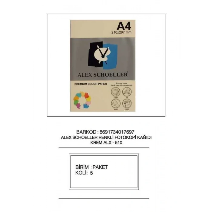 Alex Schoeller Fotokopi Kağıdı Renkli A4 500lü 510 Krem
