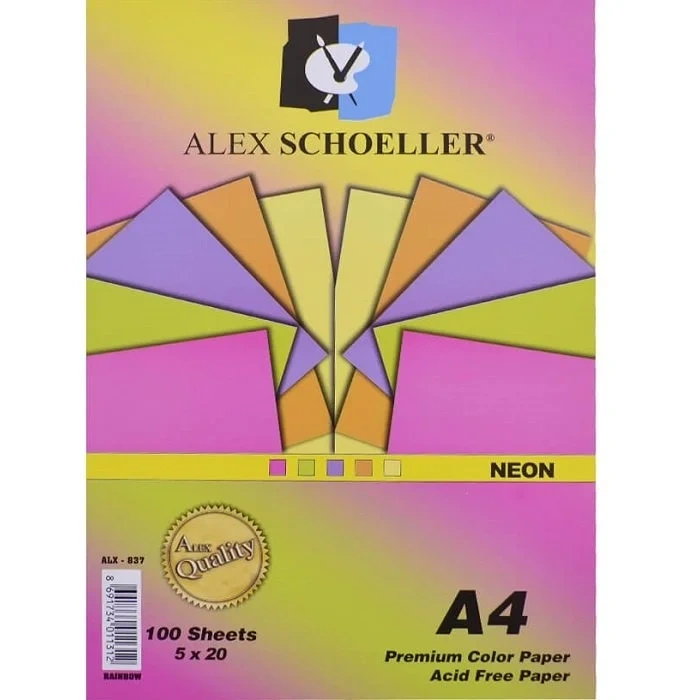 Alex Schoeller Karışık Fon Kartonu Neon Renkler A4 100lü Paket
