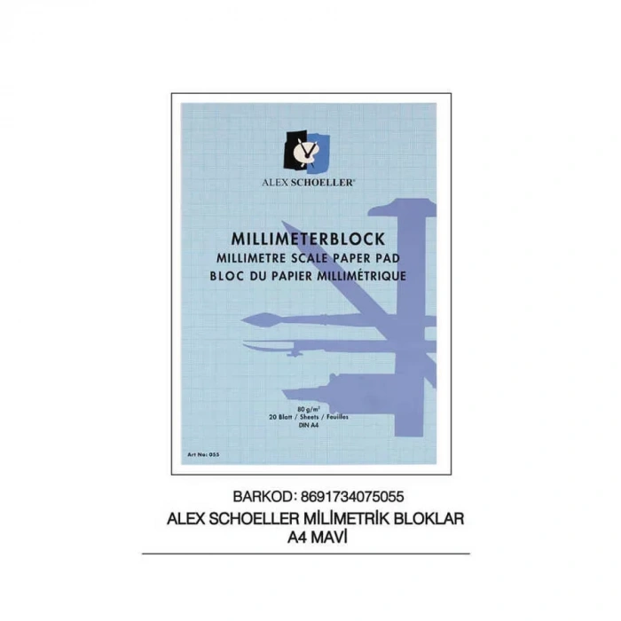 Alex Schoeller Millimetrik Blok A4 20 Yaprak 80 gr Mavi