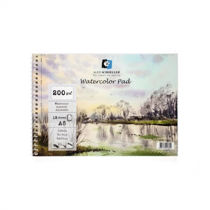 Alex Schoeller Watercolor Sulu Boya Defteri 200gr A5 15yp Spiralli ALX-3649
