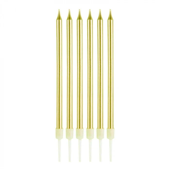 Altın Renk İnce Uzun Mum 6 Adet 14 cm