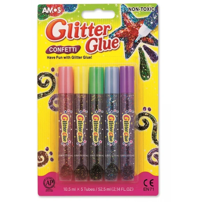 Amos Confetti Simli Yapıştırıcı 10,5 Ml 5 Tüp Gcf10b5