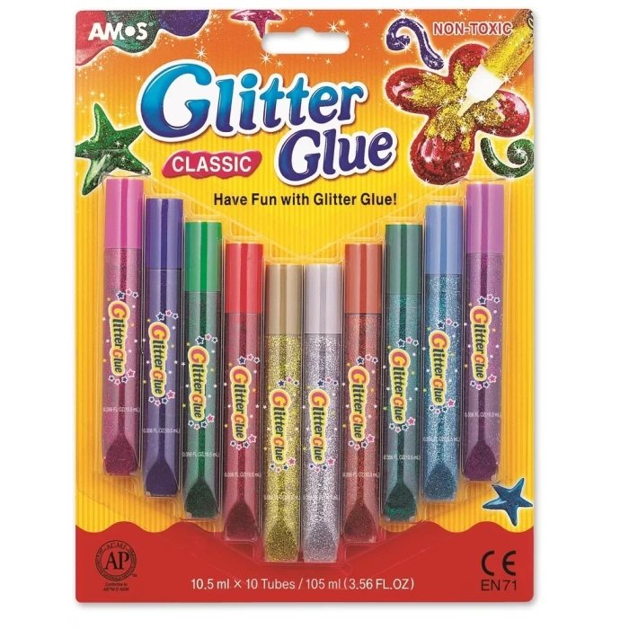 Amos Glitter Glue Classic Simli Yapıştırıcı 10’lu GCL10B10