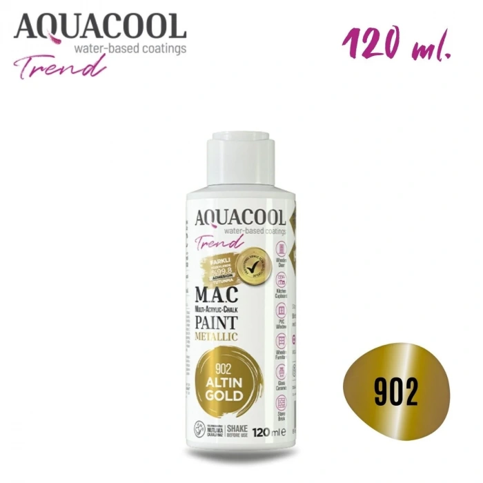 Aquacool Multi Akrilik Boya 120ml 902 Metalik Altın