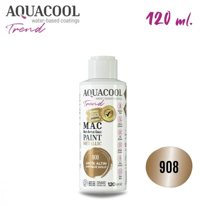 Aquacool Multi Akrilik Boya 120ml 908 Antik Altın
