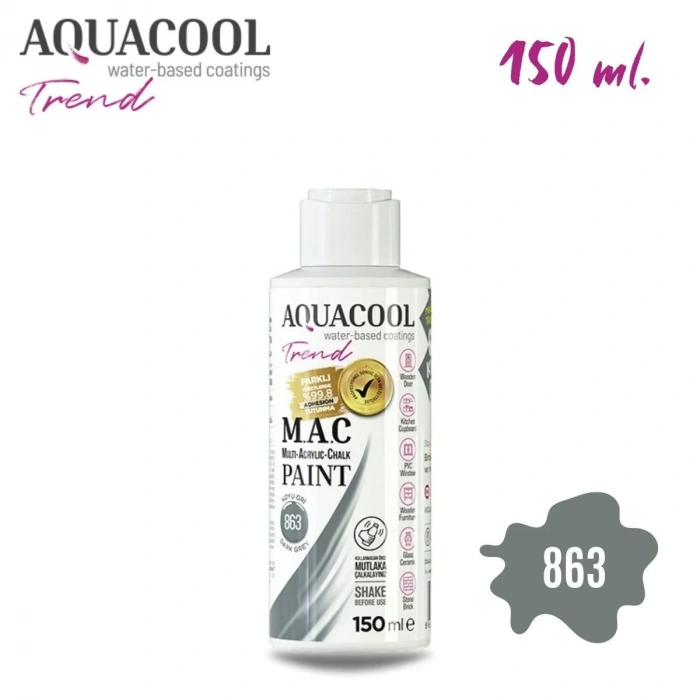 Aquacool Multi Akrilik Boya 150ml 863 Koyu Gri
