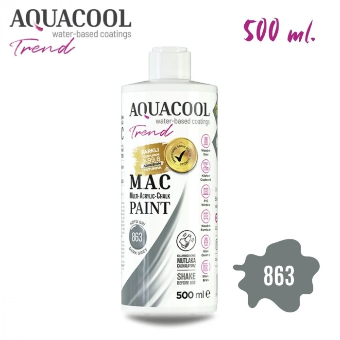 Aquacool Multi Akrilik Boya 500ml 863 Koyu Gri