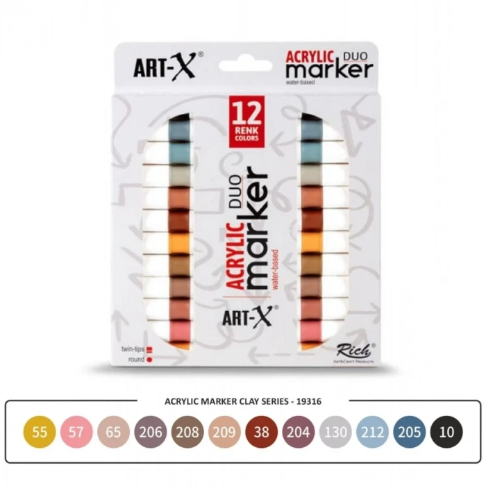 ART-X Çift Uçlu Akrilik Marker Kalem Seti 12li Clay