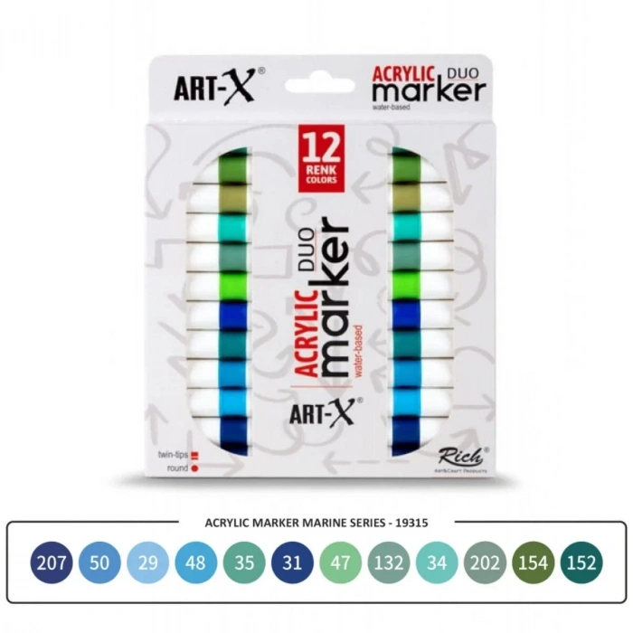 ART-X Çift Uçlu Akrilik Marker Kalem Seti 12li Marine