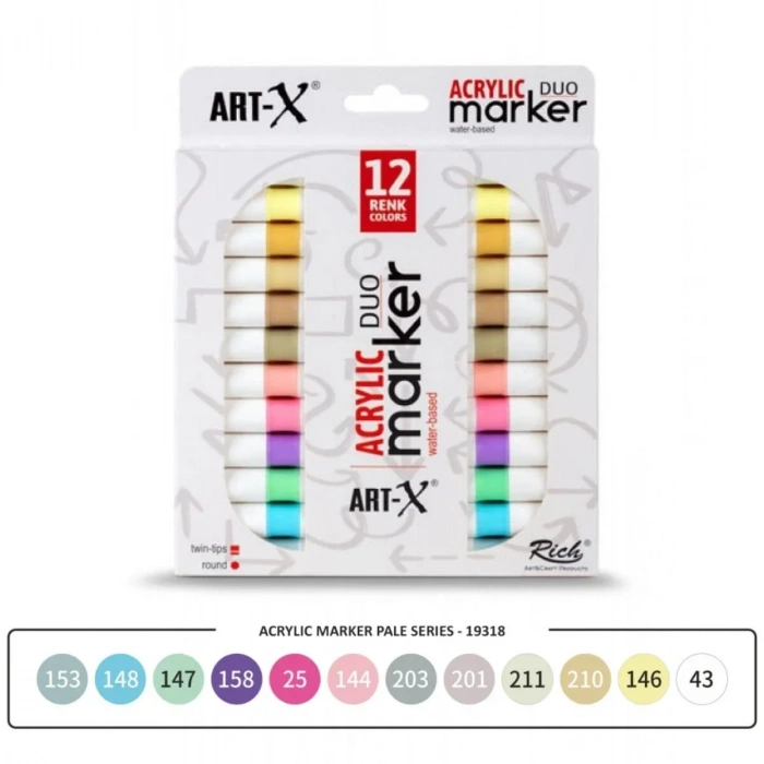 ART-X Çift Uçlu Akrilik Marker Kalem Seti 12li Pale