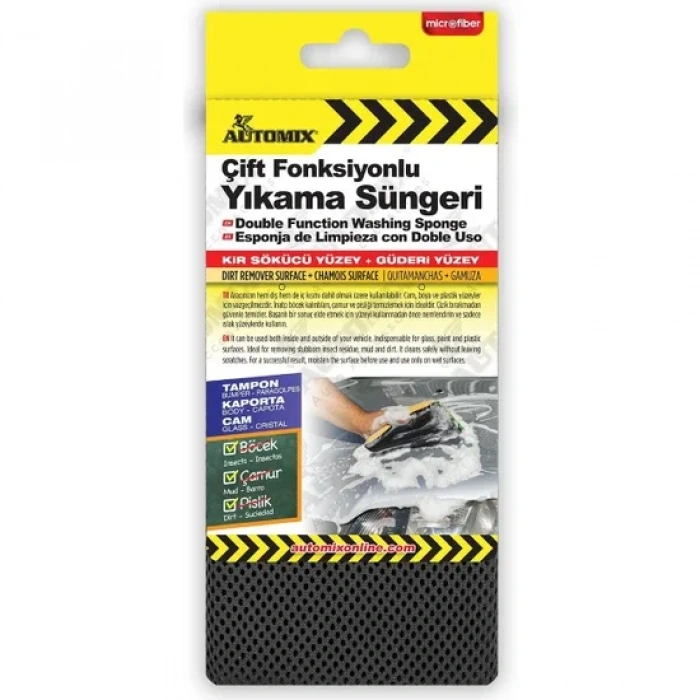 Automix 44727 Çift Fonksiyonlu Yıkama Süngeri (güderi+ Mikrofiber Yüzey)