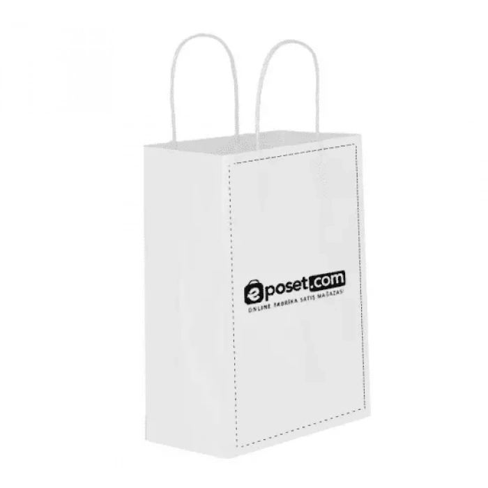 BASKILI BEYAZ KAĞIT ÇANTA / KRAFT POŞET 31X12X41 1000 adet