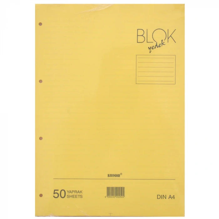 Bayındır A4 Çizgili Kolej Yedeği 50 Yaprak Sarı