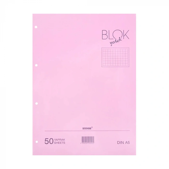 Bayındır Kareli Klasör Yedeği A5 50 Yaprak Pembe