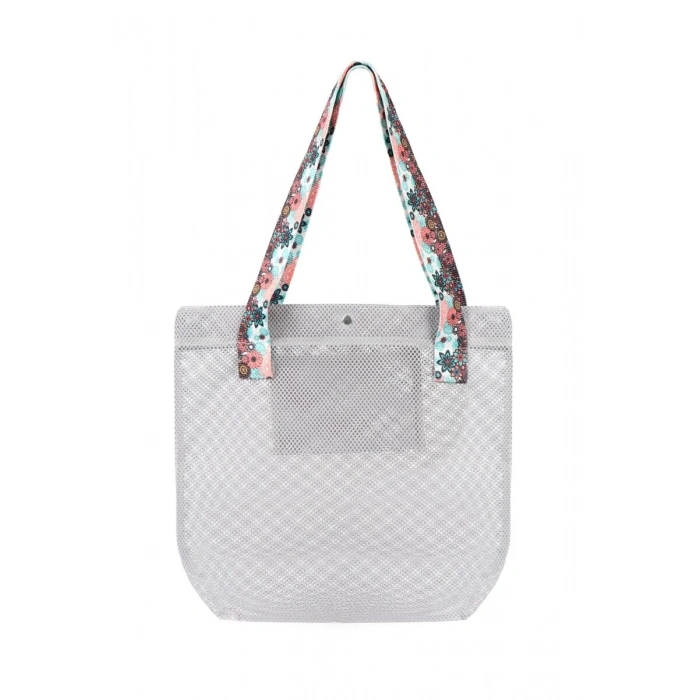 BBack File Kadın Plaj Çantası / Günlük El Ve Omuz Çantası 44x37 cm. GRİ (Desenli Saplı)
