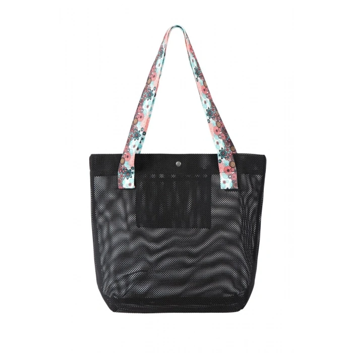 BBack File Kadın Plaj Çantası / Günlük El Ve Omuz Çantası 44x37 cm. SİYAH (Desenli Sap)
