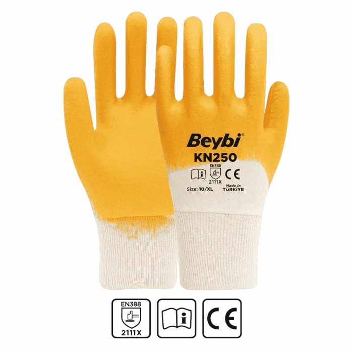 Beybi KN250 Pamuk Nitril Eldiven Sarı No 10