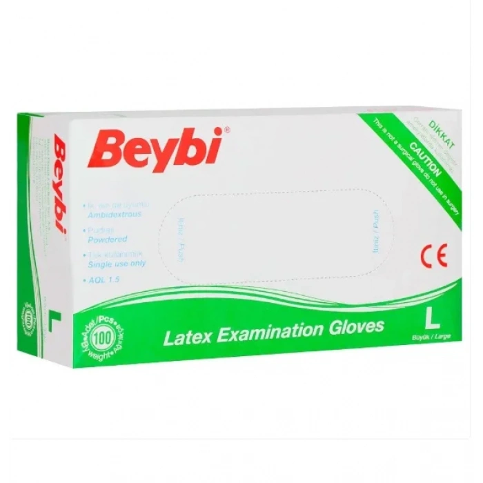 Beybi Lateks Muayene Eldiveni Pudralı ( L ) 100 Adet