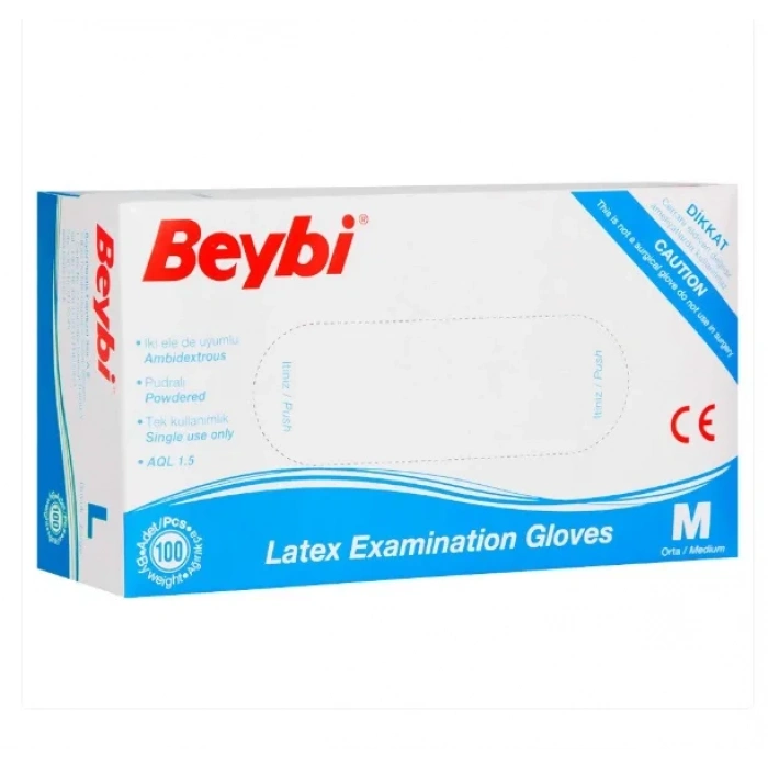 Beybi Lateks Muayene Eldiveni Pudralı ( M ) 100 Adet