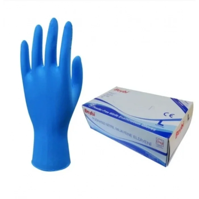 Beybi Pudrasız Mavi Nitril Medikal Muayene Eldiveni ( L ) 100 Adet