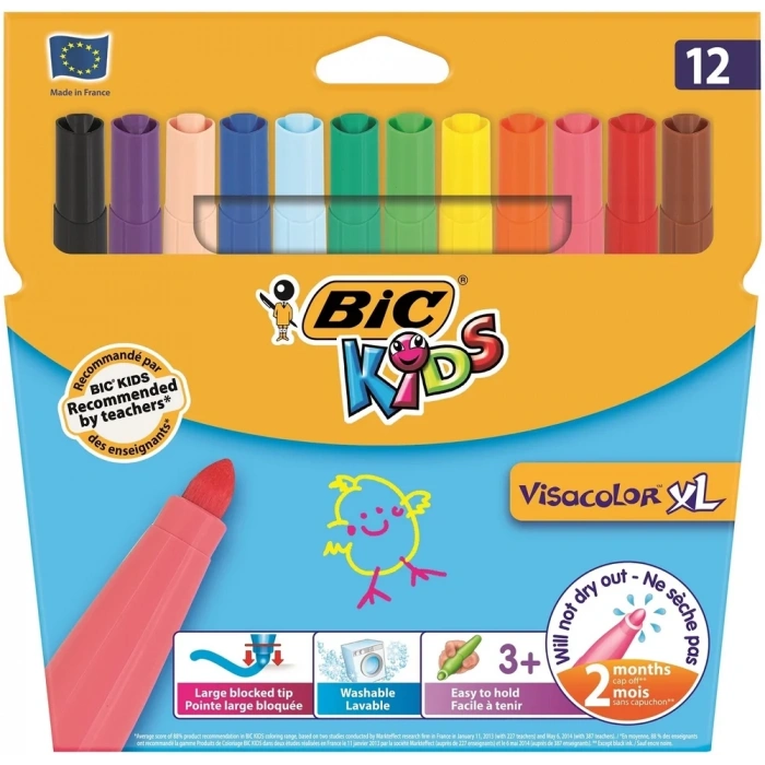 Bic Kids Visacolor XL Jumbo Yıkanabilir Keçeli Boya Kalemi 12 Renk 829007