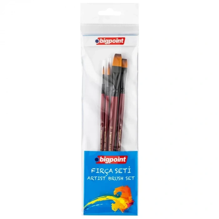Bigpoint 123 Serisi Sentetik Kıl Yuvarlak ve Kesik Uçlu Fırça Seti 4lü Blister