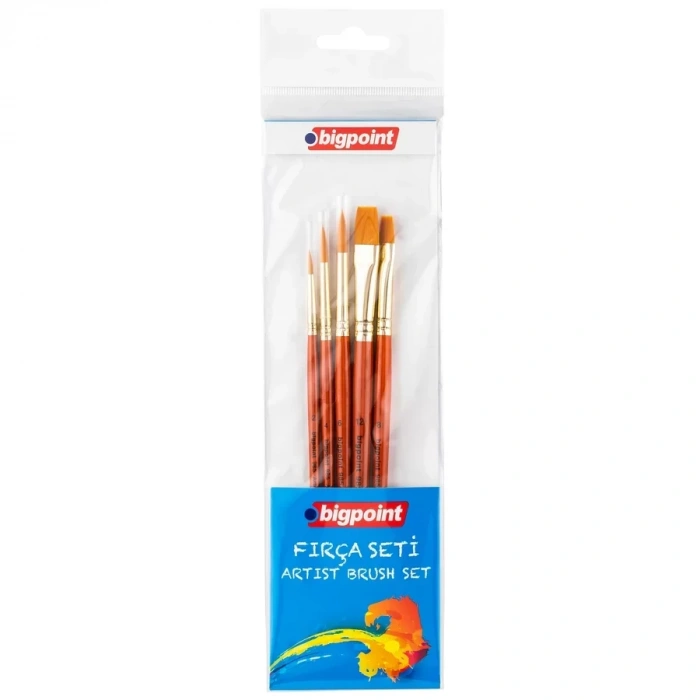 Bigpoint 985 Serisi Sentetik Kıl Yuvarlak Ve Kesik Uçlu Fırça Seti 5li Blister