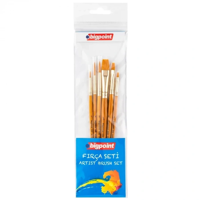 Bigpoint 986 Serisi Sentetik Kıl Yuvarlak Ve Kesik Uçlu Fırça Seti 6lı Blister