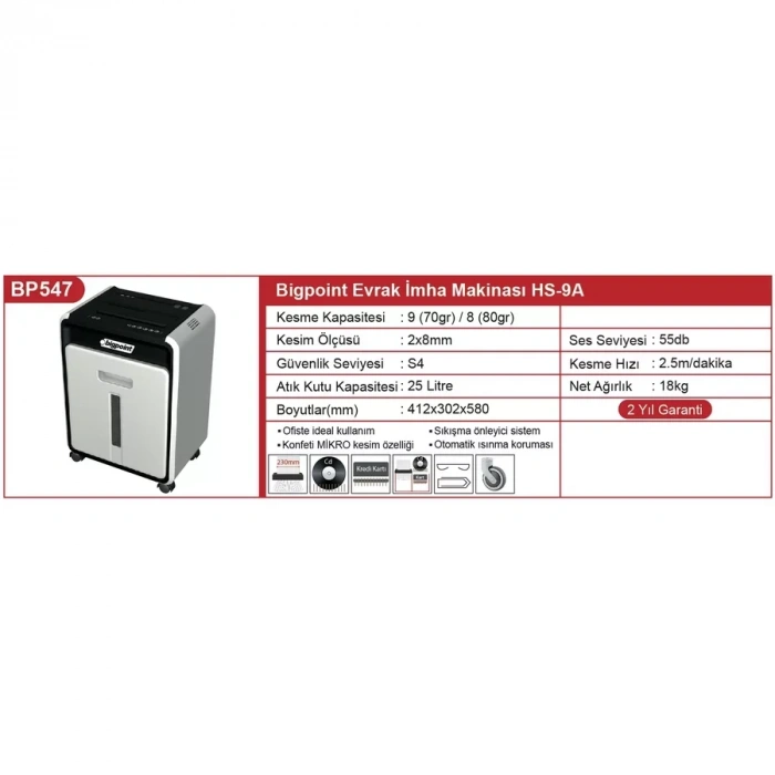Bigpoint Evrak İmha Makinesi 8 Yaprak - 2x8mm