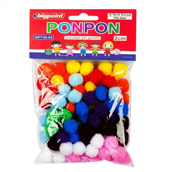 Bigpoint Ponpon 2 Cm 10 Renk (100 Lü Poşet)
