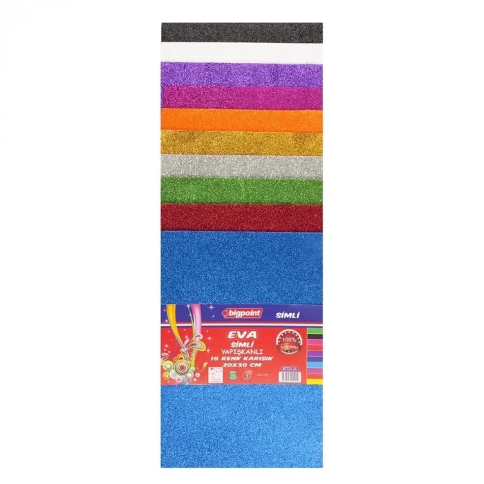 Bigpoint Simli Yapışkanlı Eva 20x30cm Karışık 10 Renk