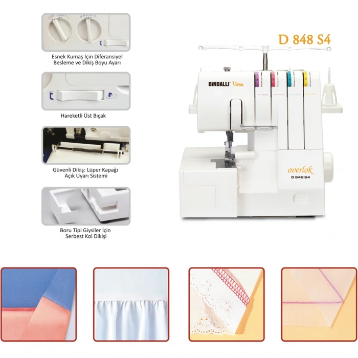 Bindallı Bs 848 S Ev Tipi 3 Ve 4 İplik Overlok Makinesi