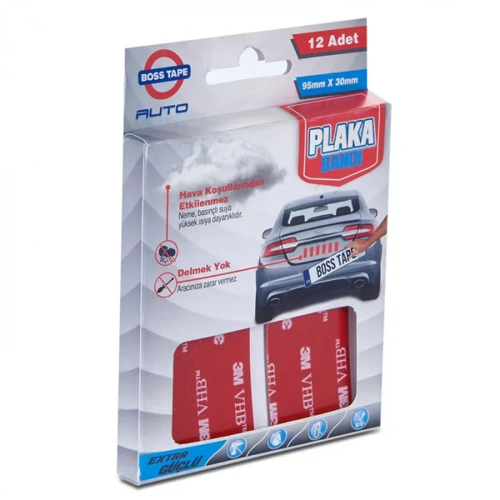 Boss Tape 0134 Çift Taraflı Oto Plaka Montaj Bandı 95mmx30mm 12li Blister