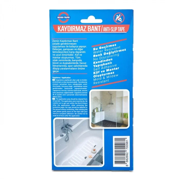 BOSS TAPE 0981 ISLAK ZEMİN MERDİVEN KAYDIRMAZ BANT 19mmx20cm ŞEFFAF